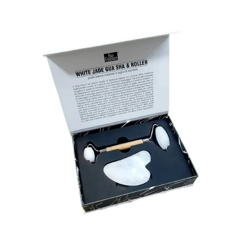 Kit Gua Sha & Roller - Giada Bianca Naturale - BioEssenze Kit Gua Sha & Roller - Giada Bianca Naturale - BioEssenze