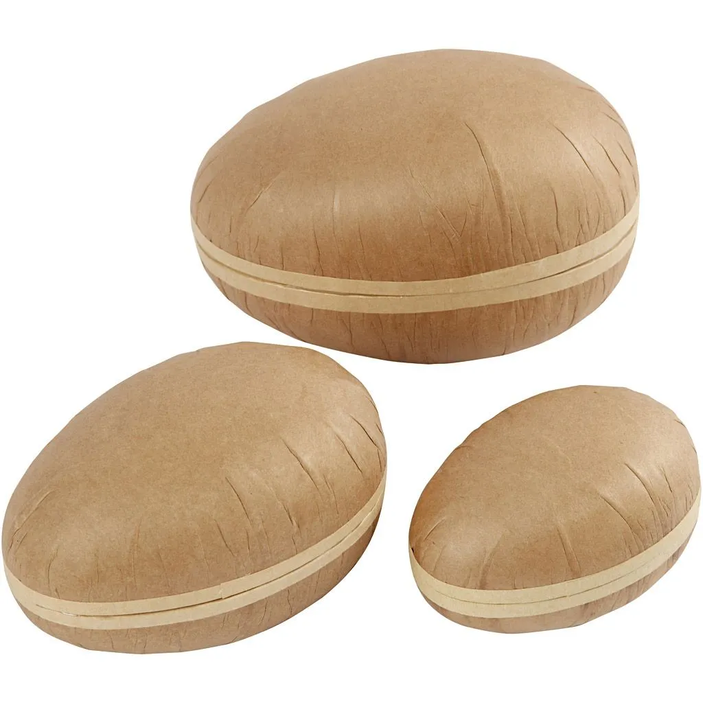 Set of 3 Assorted Size Two Piece Brown Cardboard Eggs