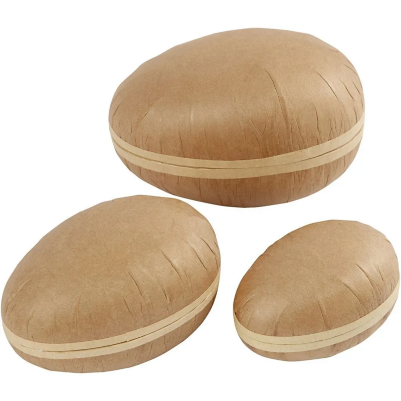 Set of 3 Assorted Size Two Piece Brown Cardboard Eggs