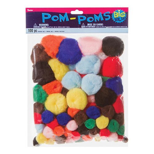 Pack of 100 Assorted Colour and Size Pom Poms