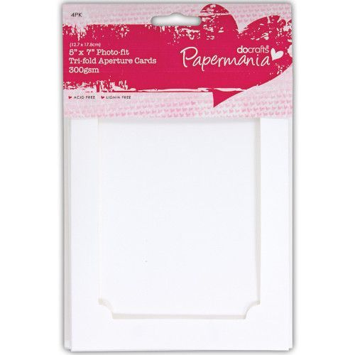 Papermania 4 Blank 5"x7" Tri-Fold Photo-Fit Aperture Cards - White