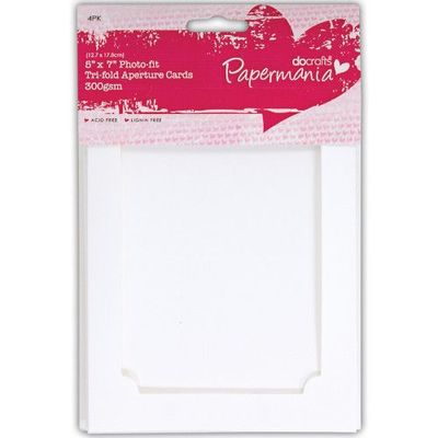 Papermania 4 Blank 5"x7" Tri-Fold Photo-Fit Aperture Cards - White
