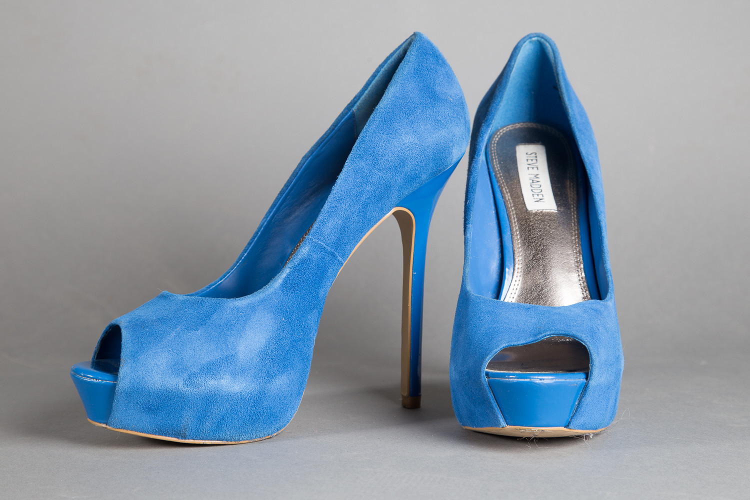 Steve Madden Blue Suede Peep-Toe Platform Heels