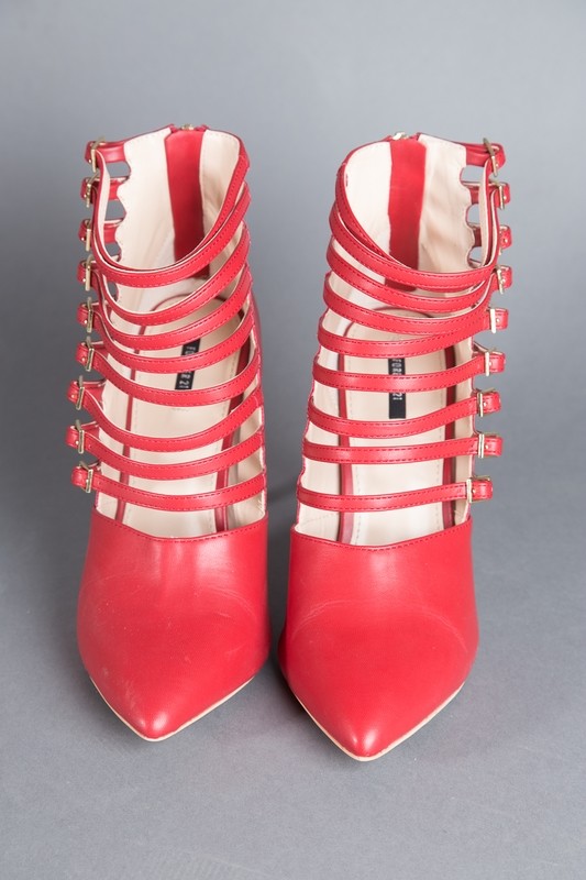 Forever 21 Strappy Heels with Gold Buckles - Red