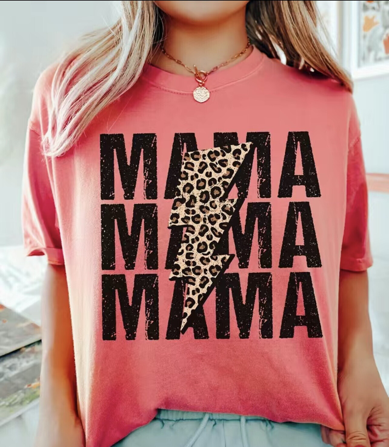 Red/Coral Mama Shirt, Red/Coral: Medium