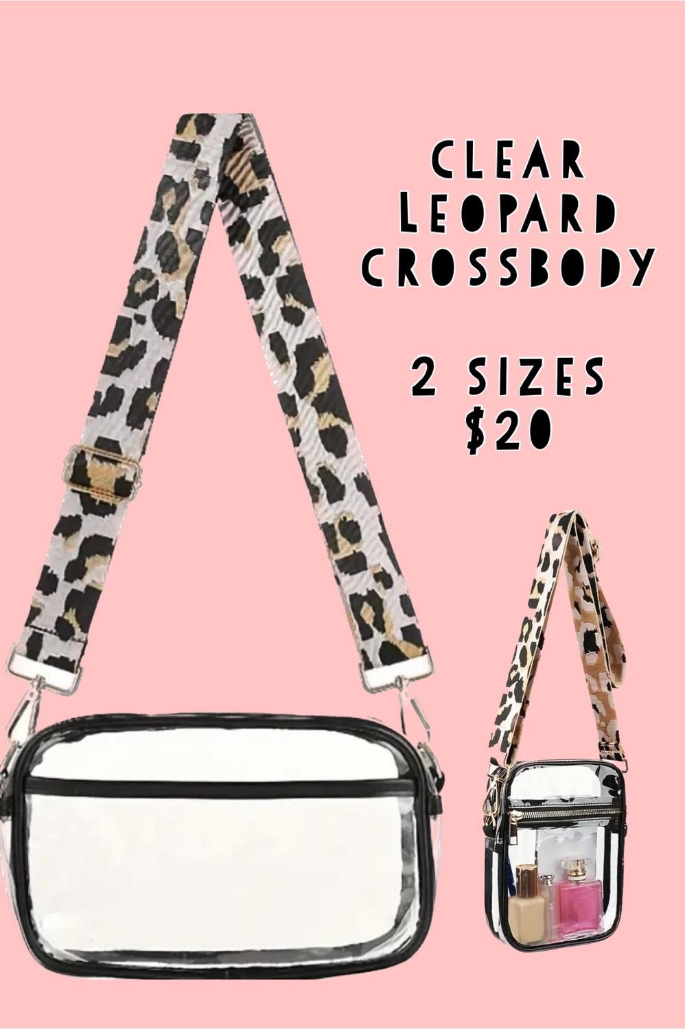 Clear Crossbody Bag With Adjustable Leopard Strap