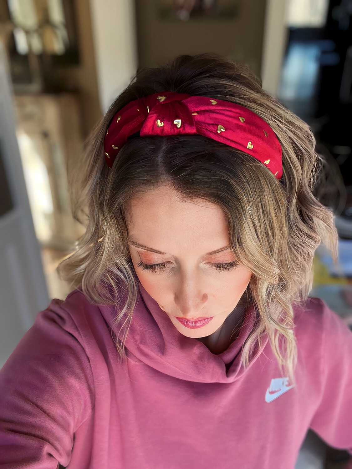 Velvet Valentines Top Knot Headbands, Choose Your Color: Red