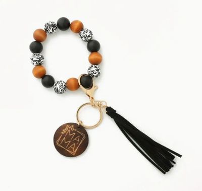 Leopard Wood Beads Mama Keychain