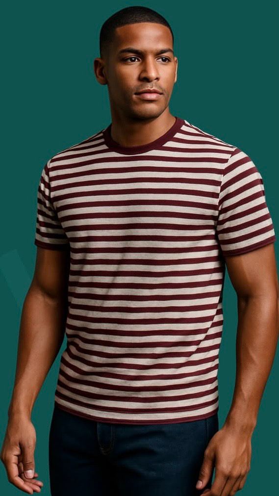 Franela Rayas Vino y Gris