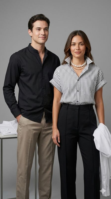 Camisa Mao manga corta en rayas grises, unisex (bajo pedido)