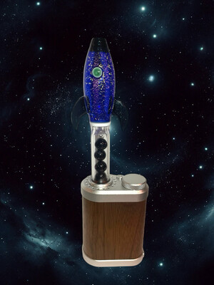 Tinymight Stem With Crushed Opal Over Galaxy Cooling Marbles And A Dichro Hollow Rocket With Heavy Blue Leprechaun Fins + Tip Made By @EricDuyette