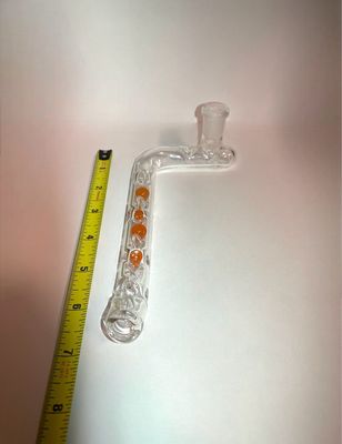14mm Female Joint L Hook With Experimental Orange Cooling Marbles, Cooling Spikes, And A Tapered Mouthpiece