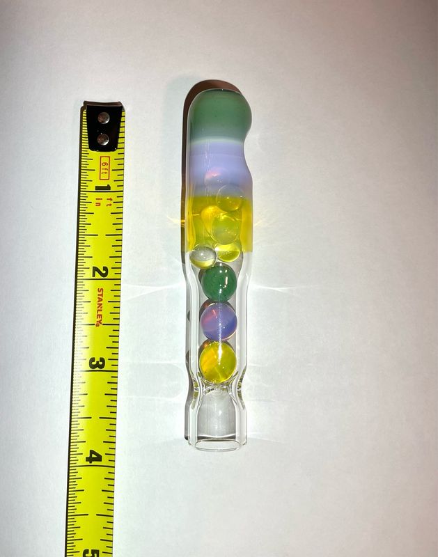 Tinymight Encalmo Wide Stem With Sea Slyme, Neo Opal, And Yellow Opal Matching Cooling Marbles, Cooling Spikes, And A Tapered Mouthpiece