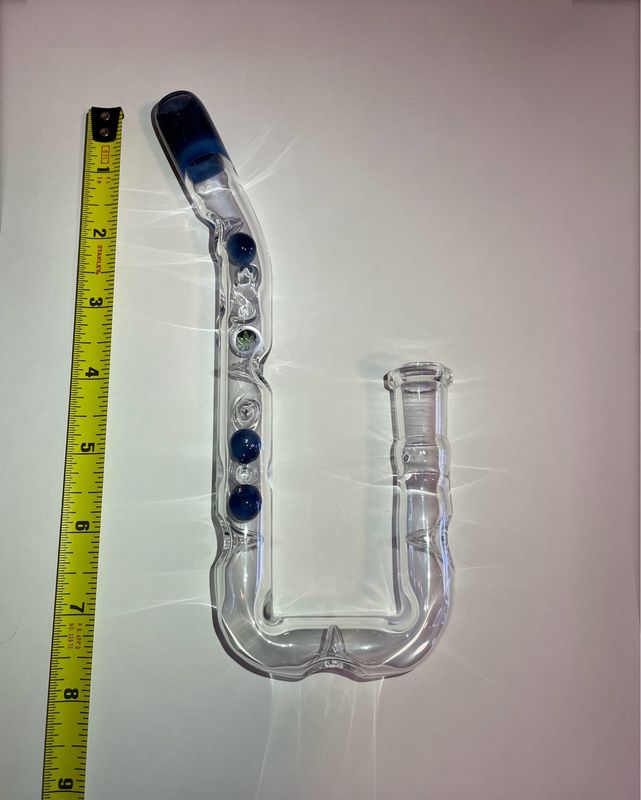 14mm Female Joint U Hook With Blueberry Opal Cooling Marbles, Cooling Spikes, A Leaf Milli, And A Matching Mouthpiece
