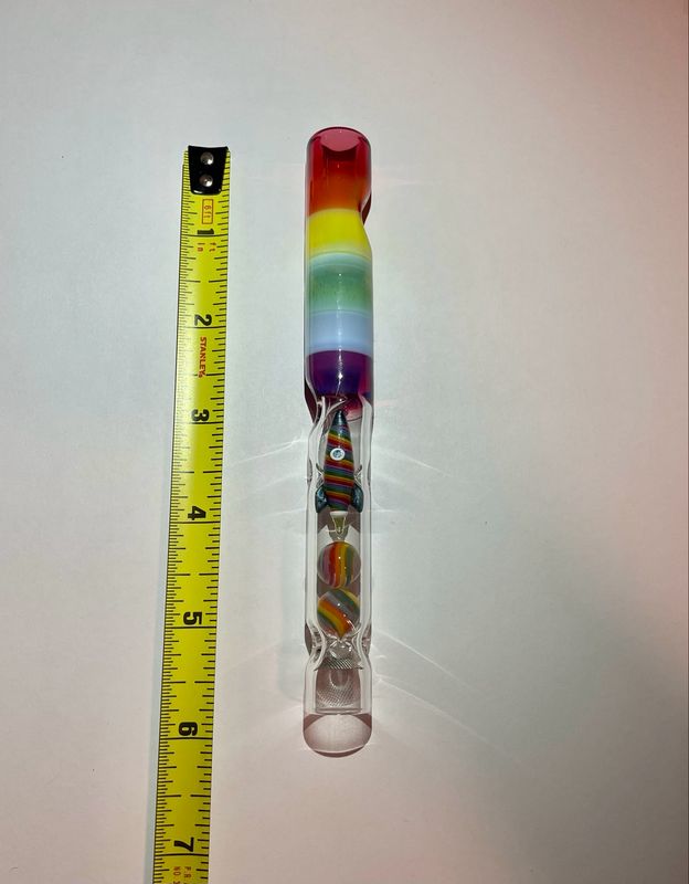 Tinymight Stem With A Rainbow Encalmo Top Section, Rainbow Swirl Cooling Marbles, And A Matching Rocket Made By @EricDuyetteGlass With UV Reactive Ion Fire Tinymight Stem With A Rainbow Encalmo Top Section, Rainbow Swirl Cooling Marbles, And A Matching Rocket Made By @EricDuyetteGlass With UV Reactive Ion Fire