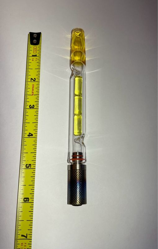Stunner And Dani 14mm WPA Heavy Wall Stem With Experimental Yellow Cooling Logs And A Matching Mouthpiece/Joint