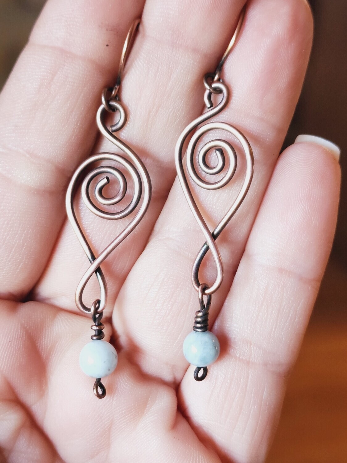 Larimar swirl Copper Earrings