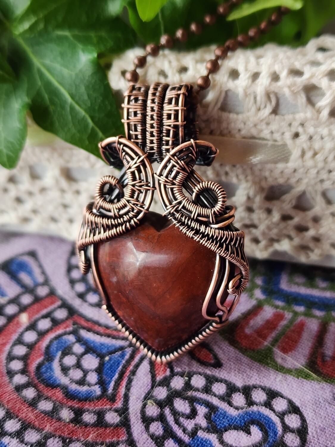 Brecciated Jasper Copper Heart Pendant
