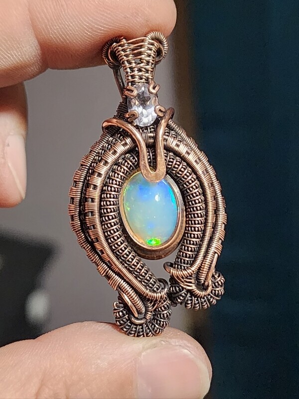 Ethiopian Welo Opal and Amethyst Pendant