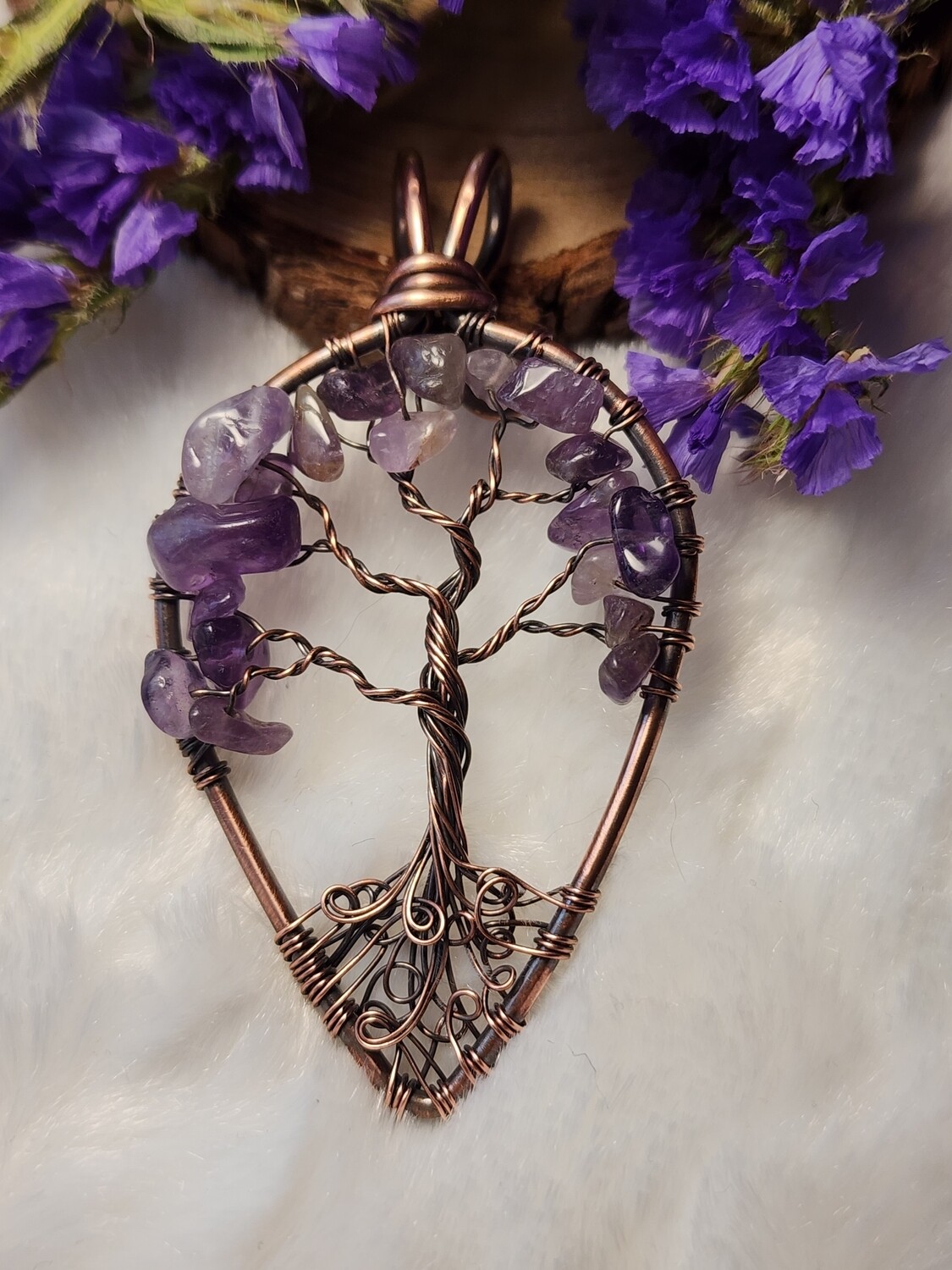 Amethyst Tree of Life copper pendant
