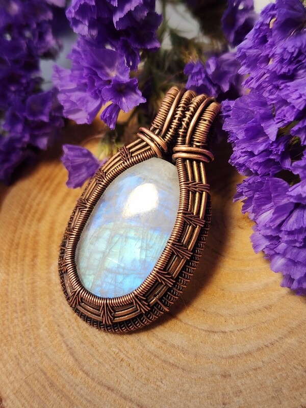 Rainbow Moonstone classic copper pendant