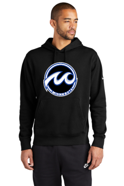 Black Nike Club Fleece Sleeve Swoosh Hooded Sweatshirt Twill Embroidered