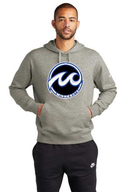Grey Nike Club Fleece Sleeve Swoosh Hooded Sweatshirt Twill Embroidered