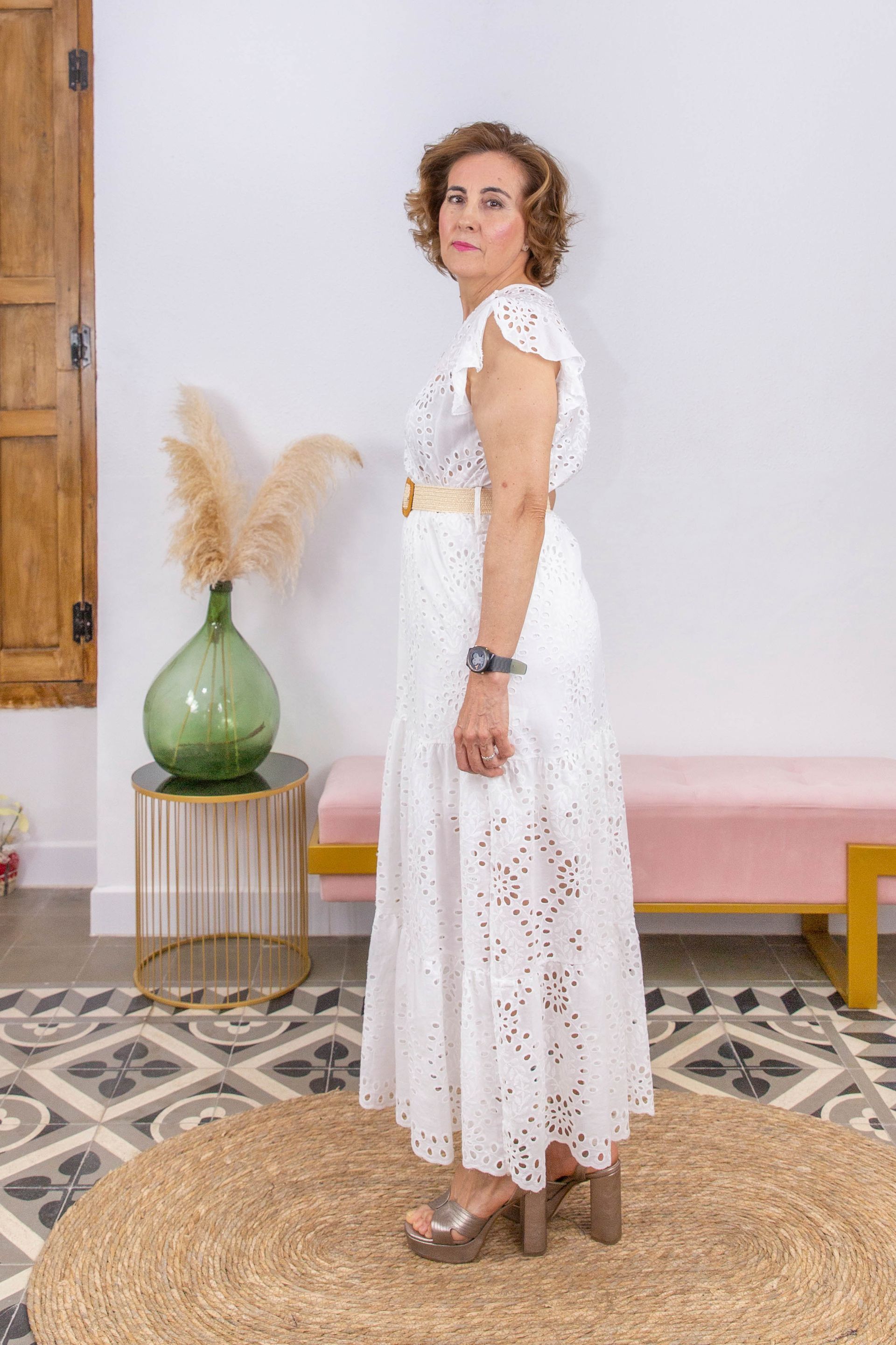 Vestido Cinturón Calado Blanco