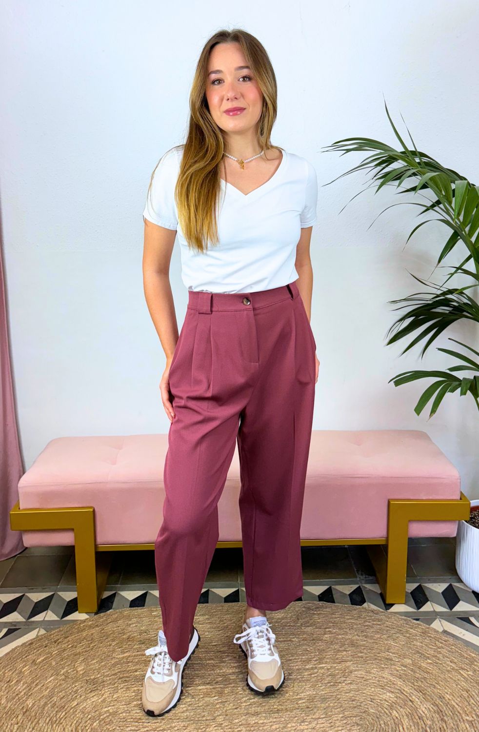 Pantalón Esencie Pinzas Buganvilla