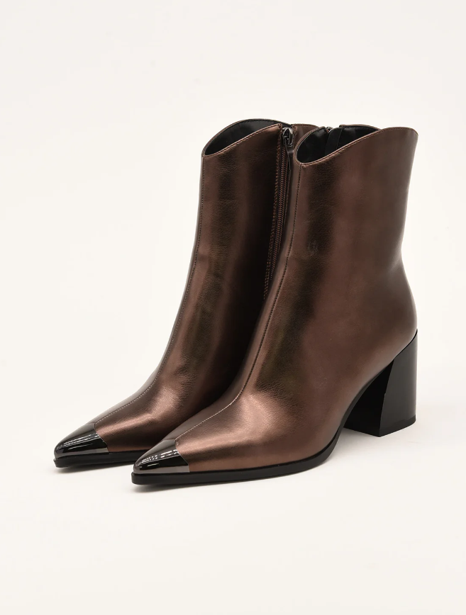 Botín Cowboy Bronce Puntera Metalizada