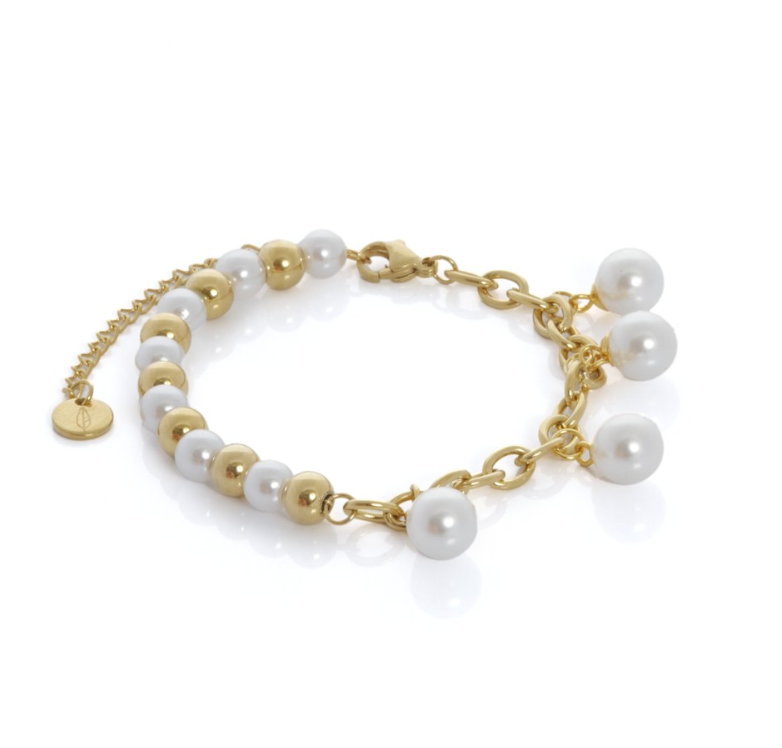 Pulsera Bolitas Perlas Dorada