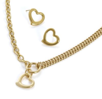 Set Pendiente y Colgante Corazón Dorado