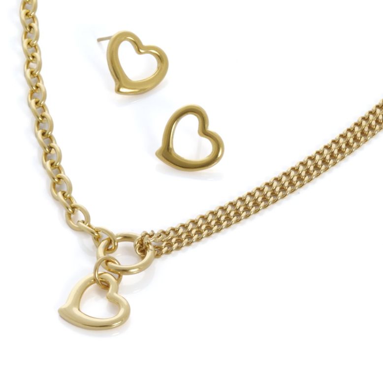 Set Pendiente y Colgante Corazón Dorado