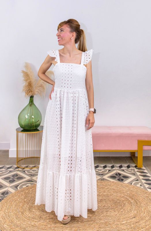 Vestido Tirantes Calado Blanco