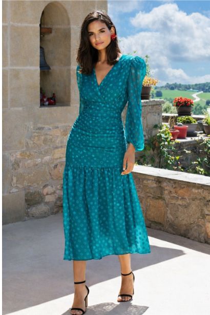 Vestido Gasa Drapeado TURQUESA-BETZZIA