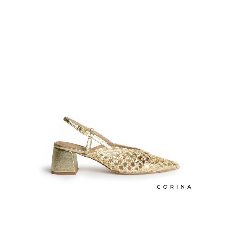 Zapato tacon trenzado- DORADO