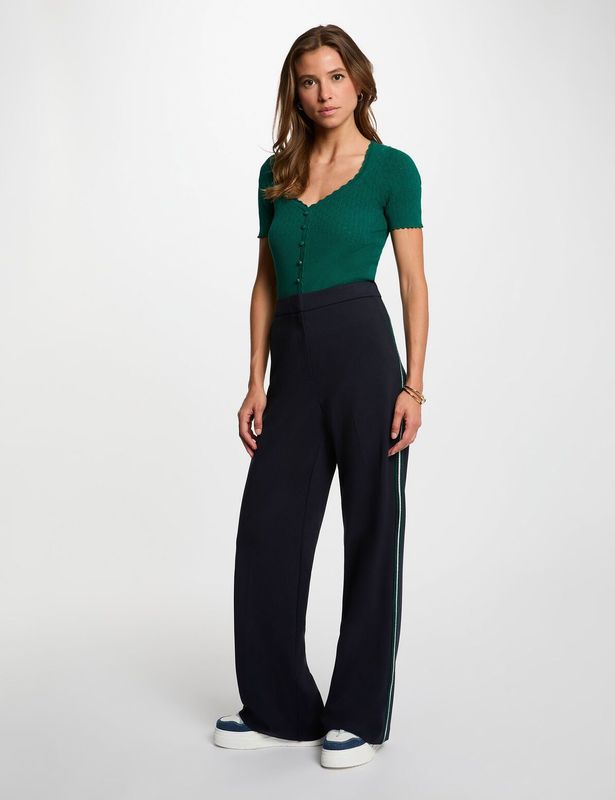 Pantalón ancho con bandas laterales azul marino -MORGAN