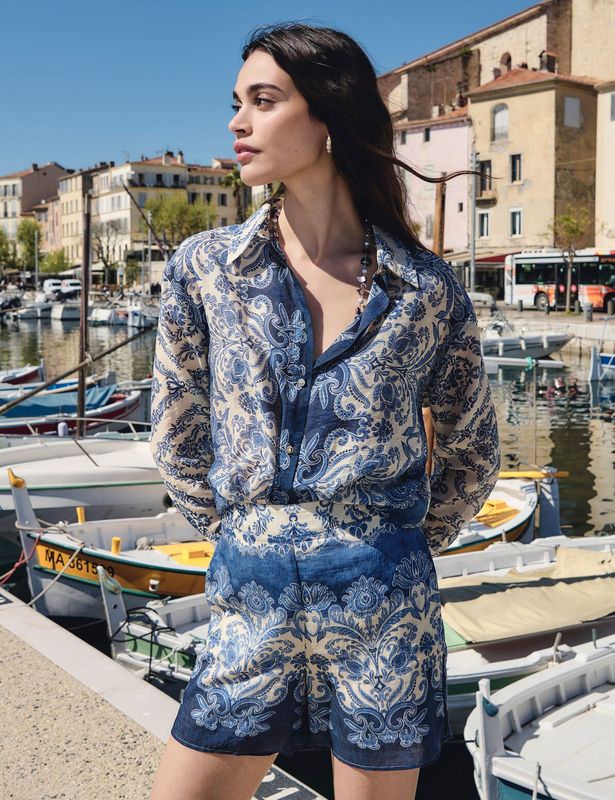 Camisa Gasa Estampada Azul -MORGAN