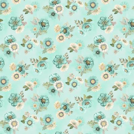 Teal Floral Toss - Blissful Fabric Collection