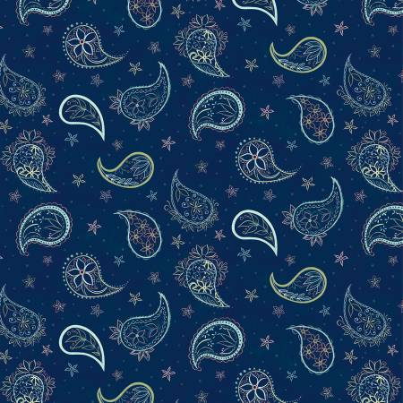 Navy Paisley Contour - Blissful Fabric Collection