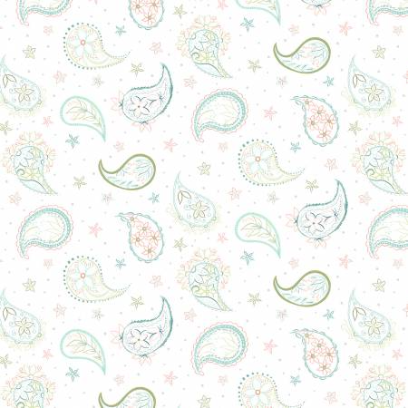 White Paisley Contour - Blissful Fabric Collection