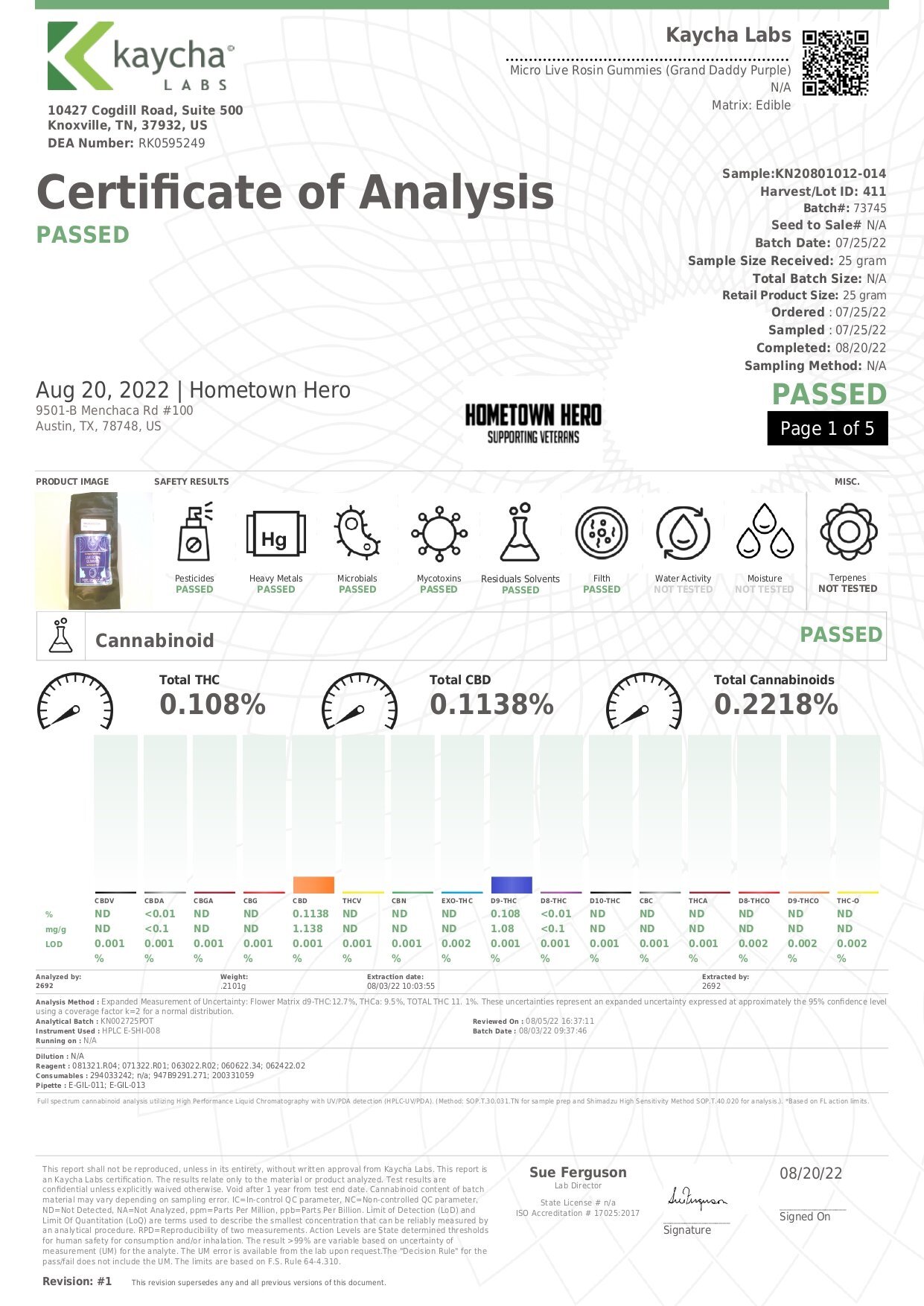 Hometown Hero Gummies - Live Rosin - Blueberry Grand Daddy Purple