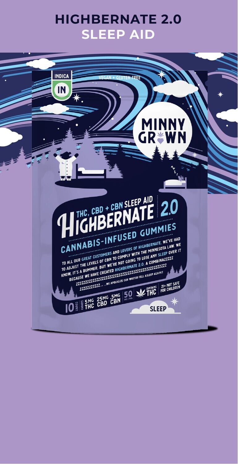Minny Grown Gummies - All New! CBN + THC and now CBD "Sleep Aid Highbernate" 2.0 | Cannabis-Infused Gummies