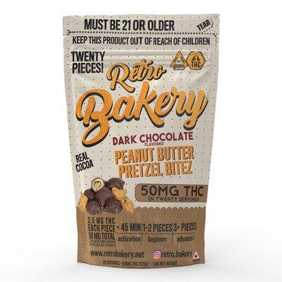 Retro Bakery Chocolate Covered Peanut Butter Pretzel Bites – 50mg THC – Milk Chocolate 20pk