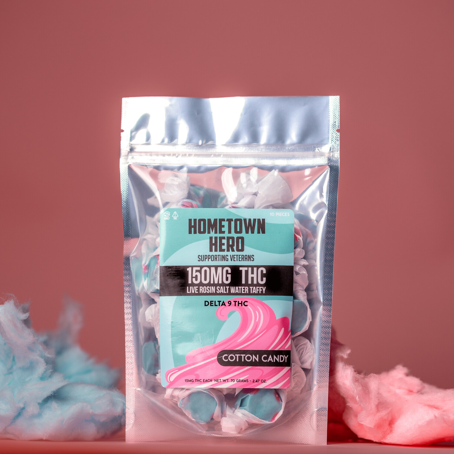 Hometown Hero Edibles THC "Cotton Candy" Taffy 15mg per pc