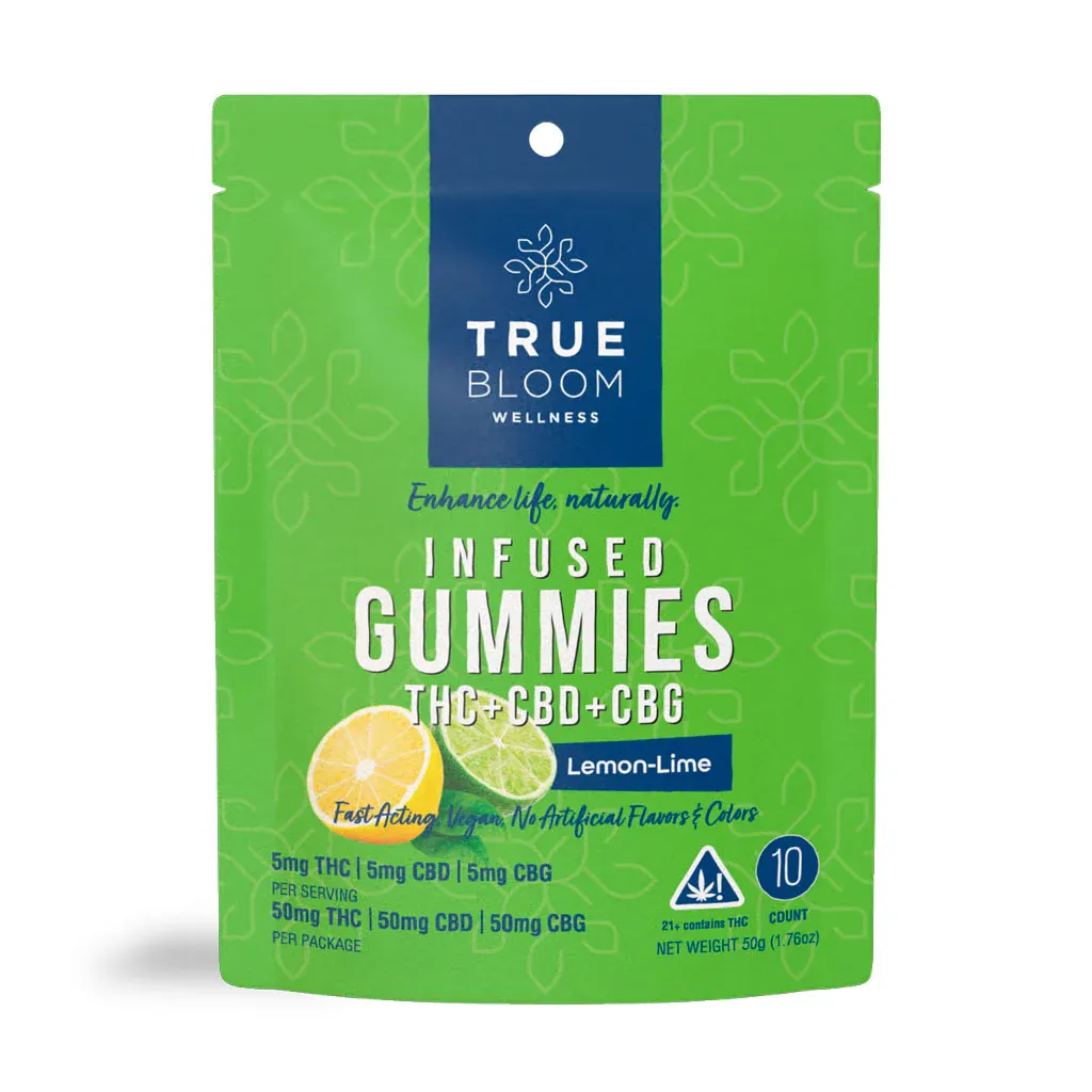 True Bloom Infused Gummies Lemon-Lime 10 Count bag