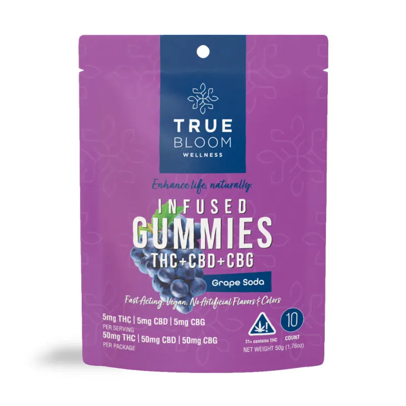 True Bloom Wellness Infused Gummies Grape Soda 10 Count Bag