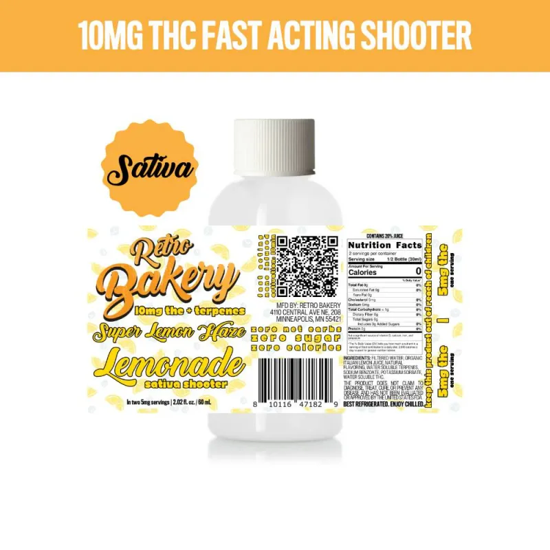 Retro Bakery SUPER LEMON HAZE LEMONADE  SHOT 10mg THC ✦ Fast Acting ✦ Energetic  Sativa