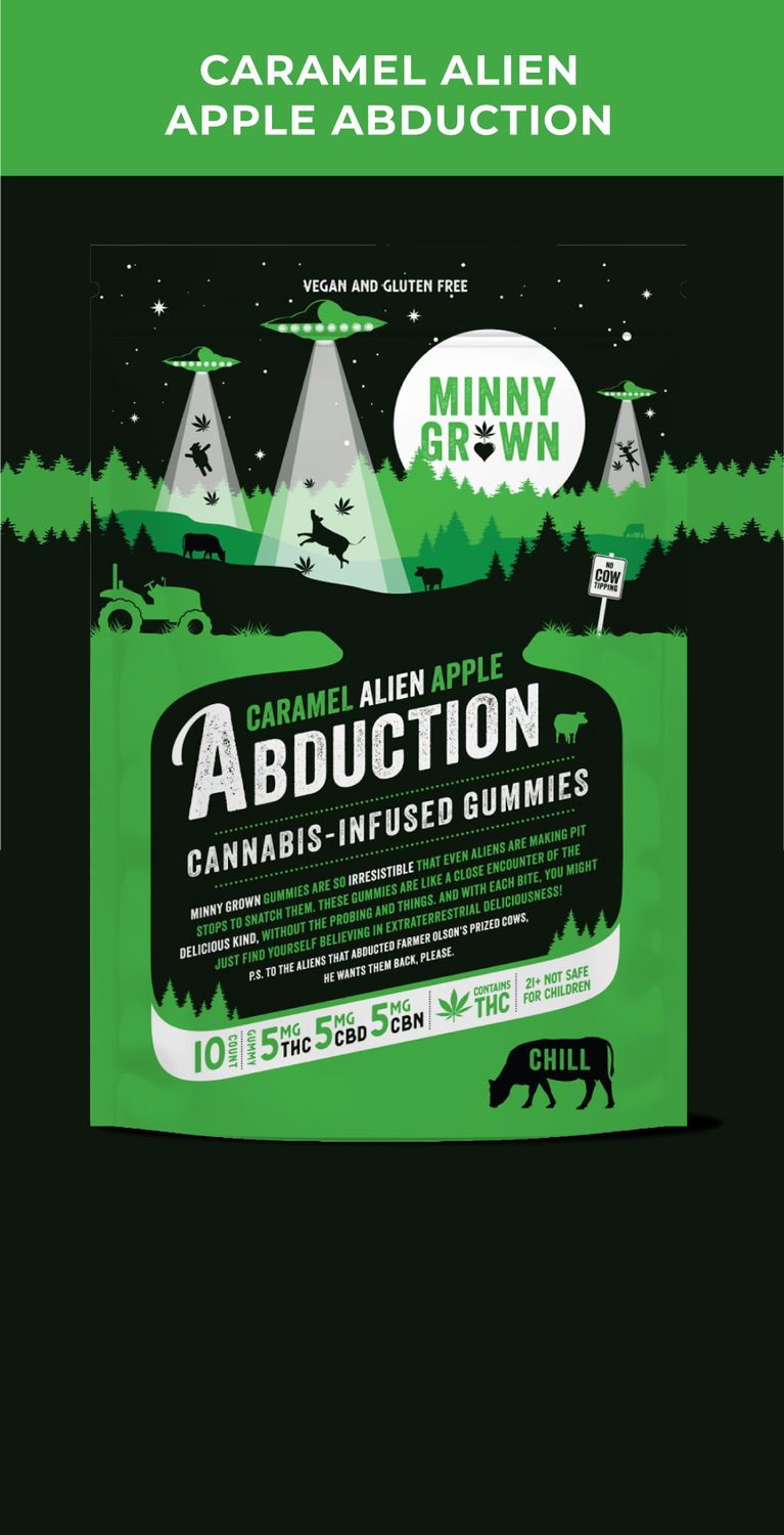 Minny Grown THC, CBN, & CBD Caramel Alien Apple Gummies