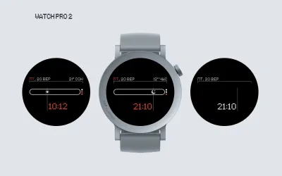 Nothing Watch Pro 2 smartwatch with gray band and black screen displays time and fitness data in various views and color schemes.
